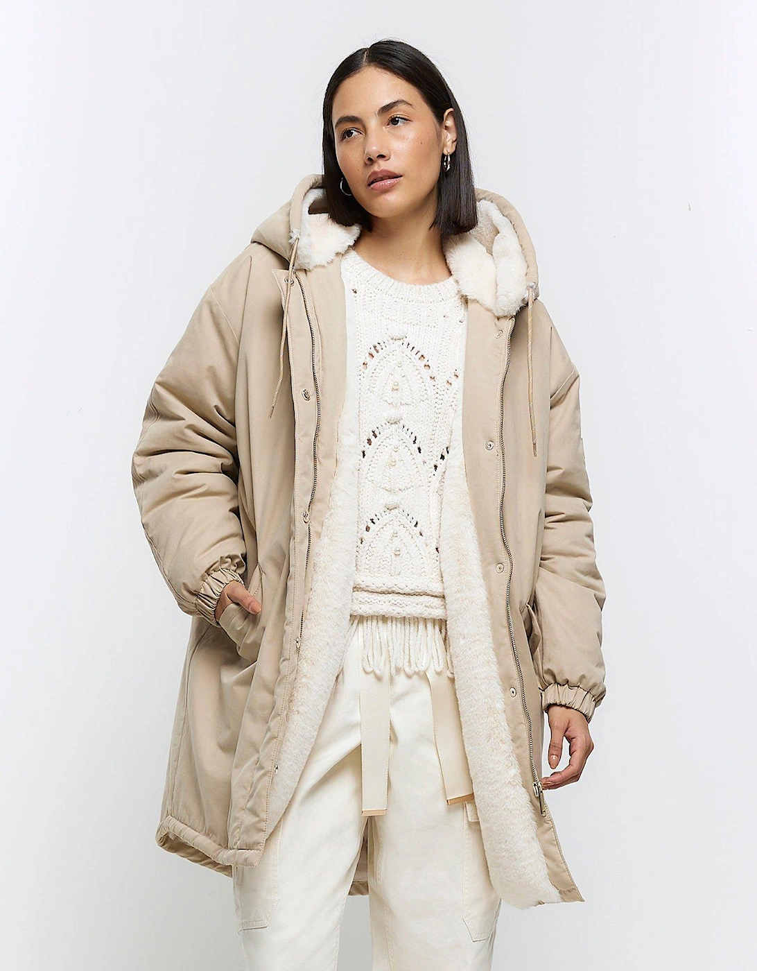 Faux Fur Lined Parka - Cream, 6 of 5