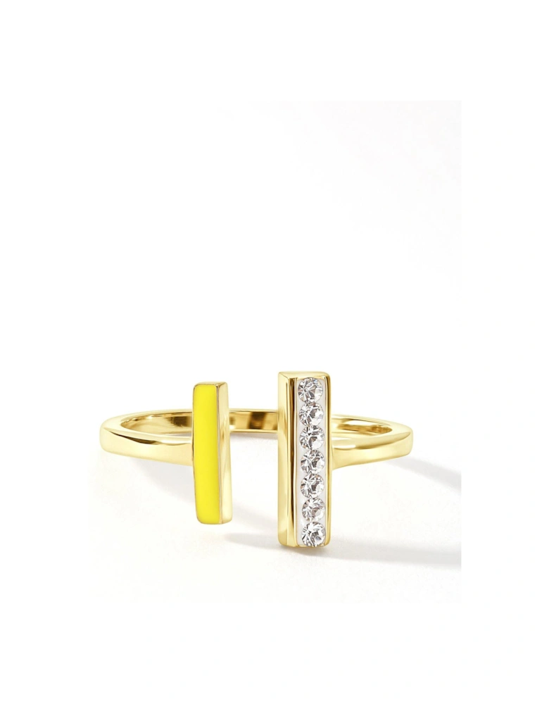 Gold Plated Sterling Silver Crystal Yellow Enamel Open Ring