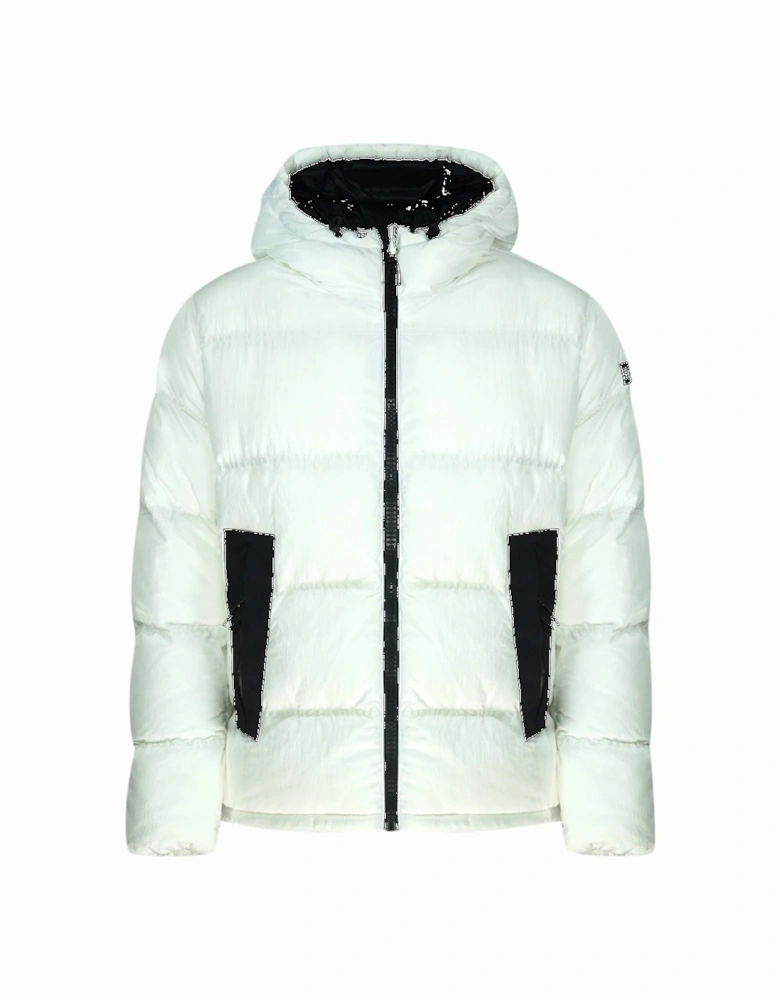 Branded White Hooded Padded Jacket