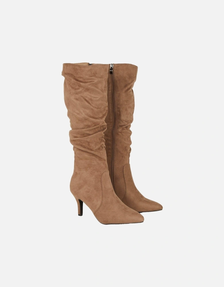 Womens/Ladies Krista Rouched Pointed Medium Heel Calf Boots