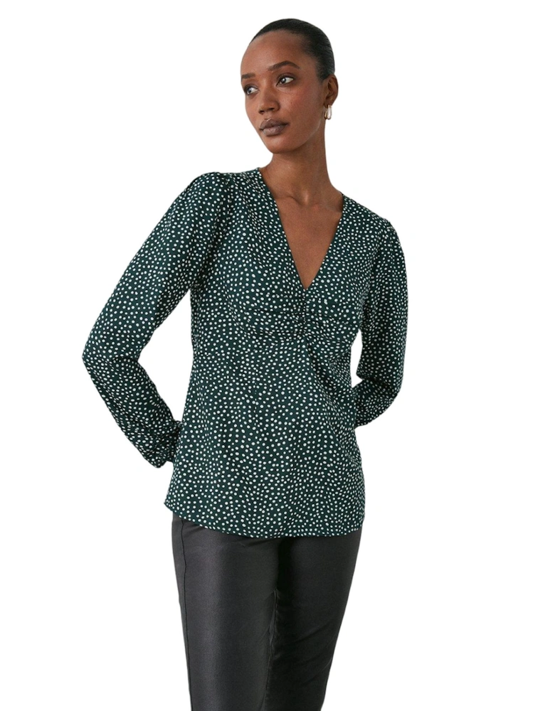 Womens/Ladies Spotted Ruched Front Top