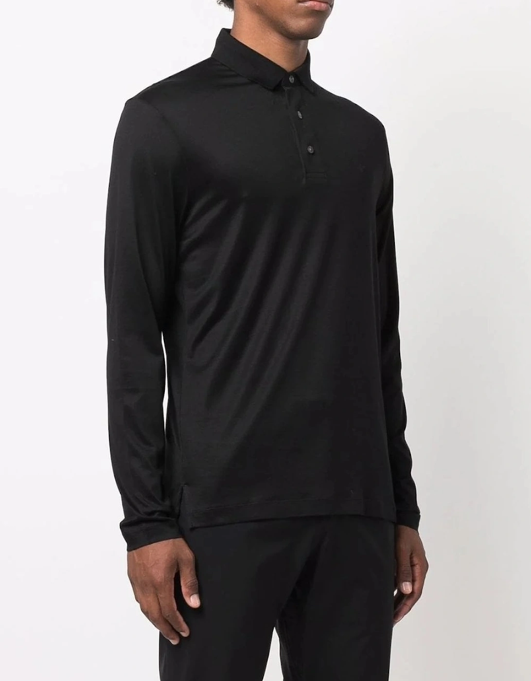 Stretch Cotton Long Sleeved Polo Shirt Black, 6 of 5