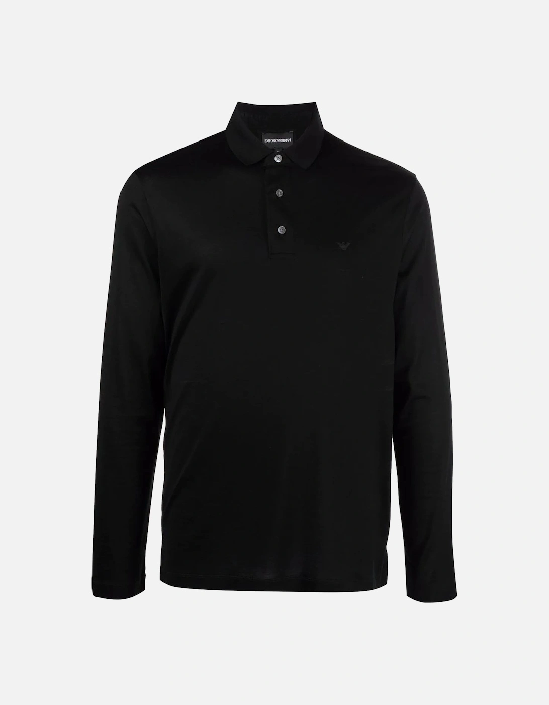 Stretch Cotton Long Sleeved Polo Shirt Black