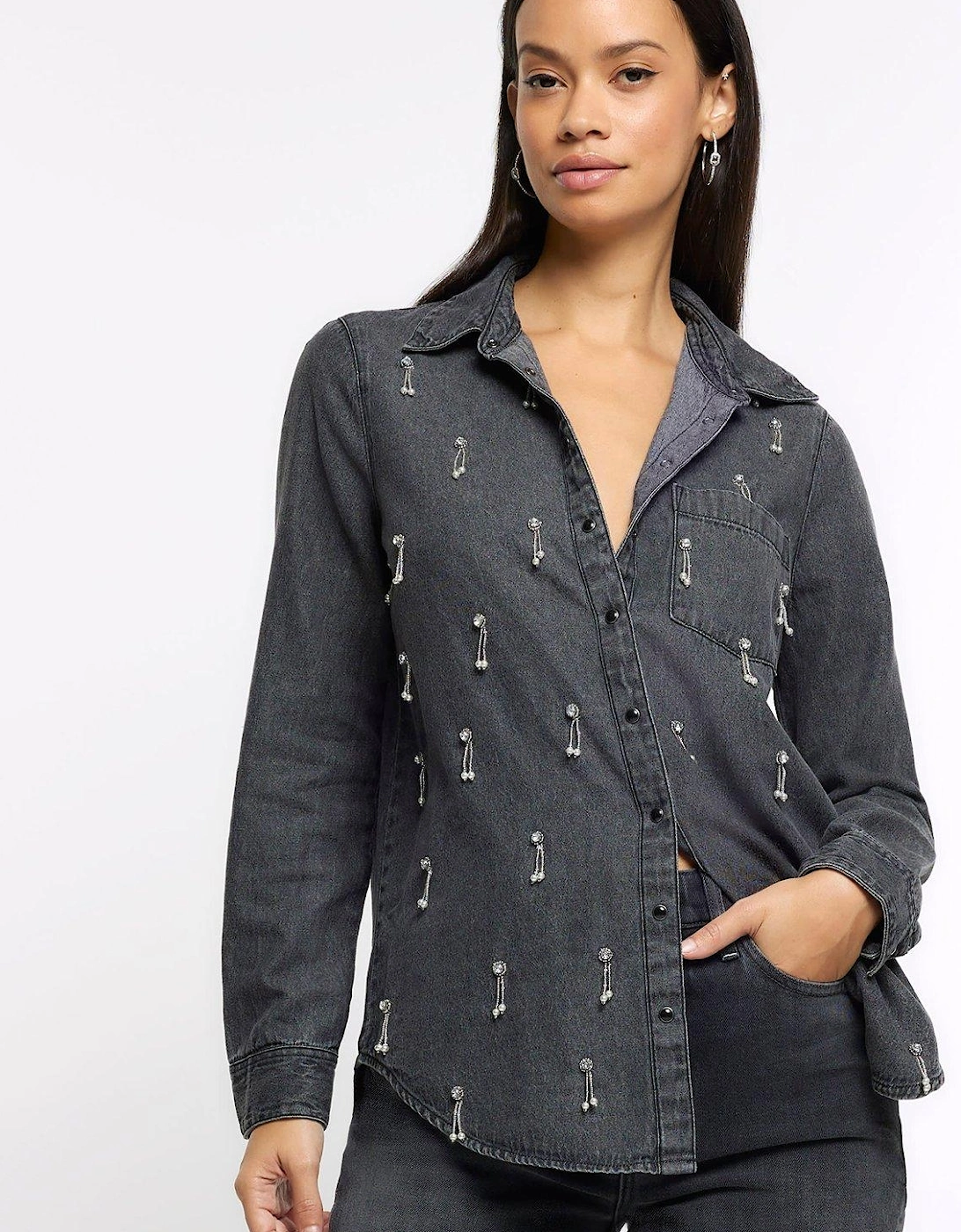 Embellished Denim Shirt - Grey, 3 of 2