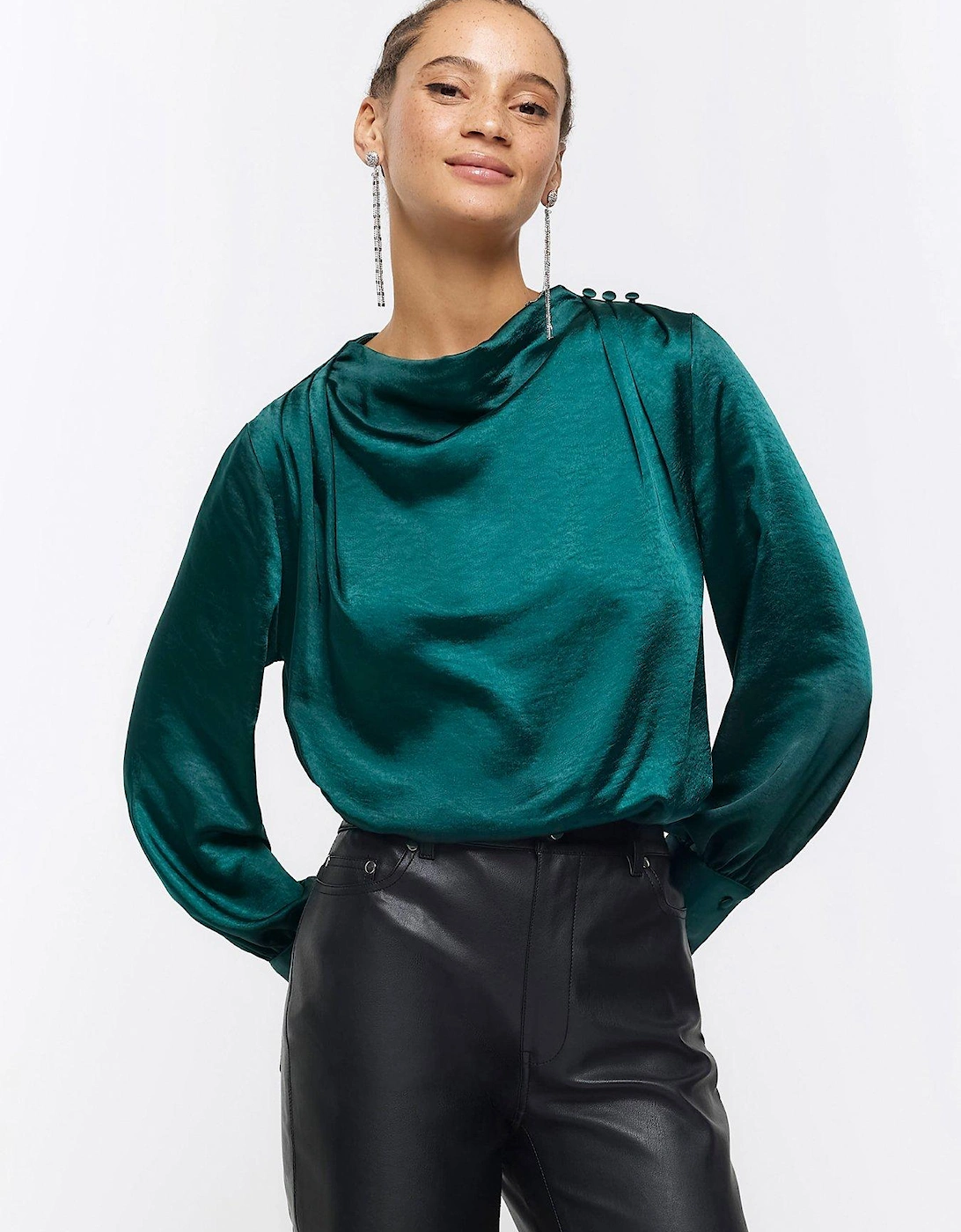 Cowl Neck Top - Dark Green, 3 of 2