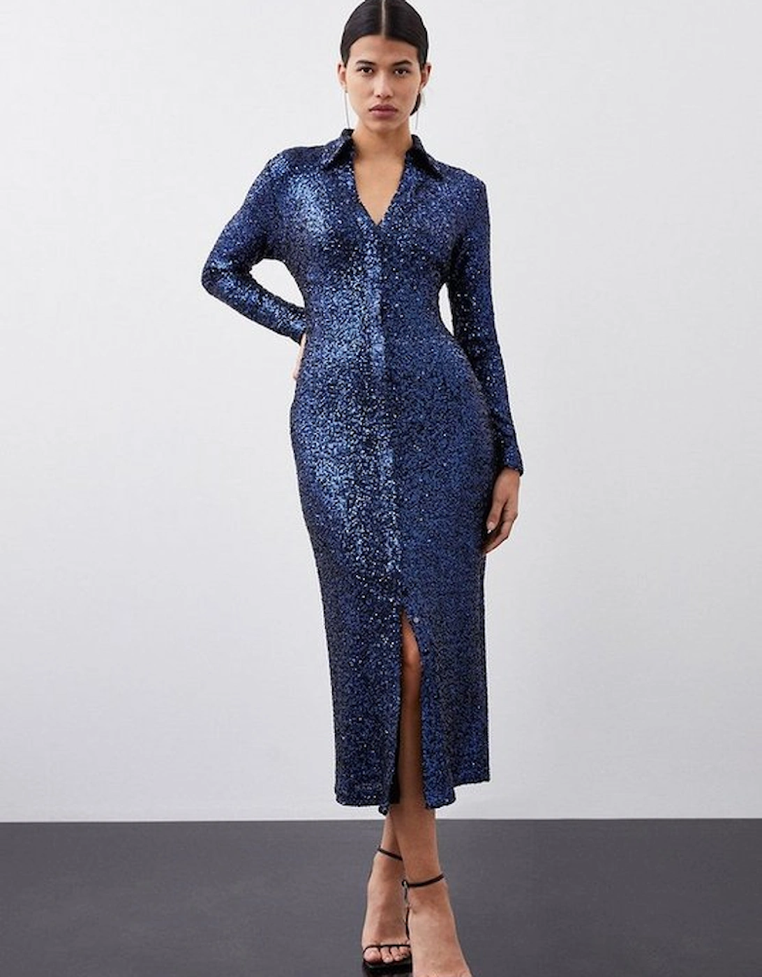 Stretch Sequin Collar Plunge Midaxi Dress, 5 of 4