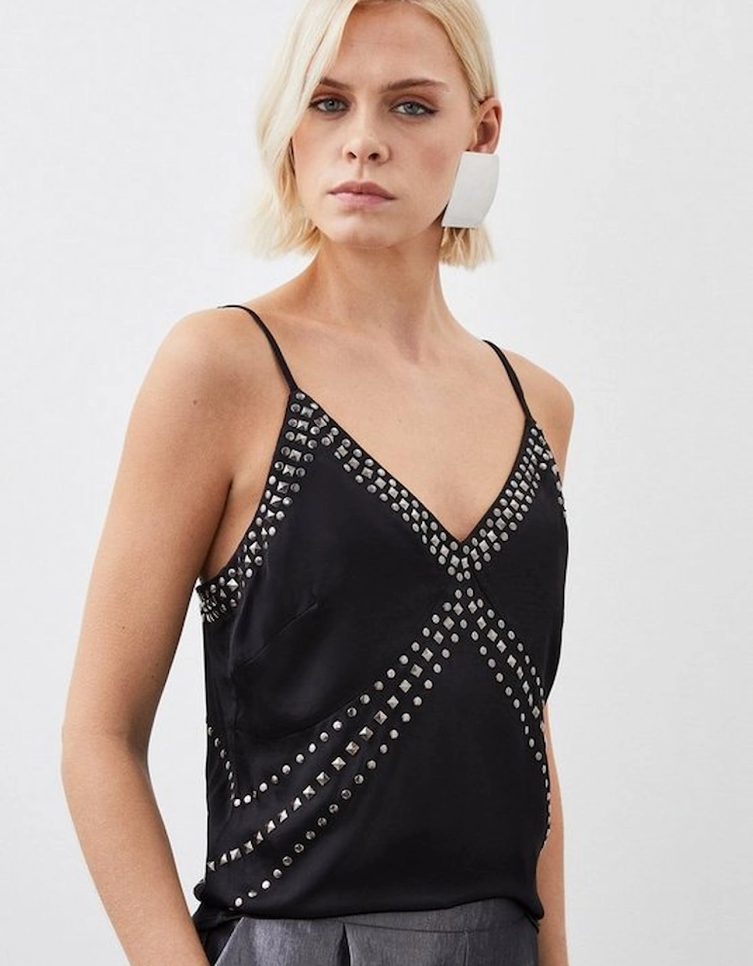 Embellished Stud Satin Woven Cami Top, 5 of 4