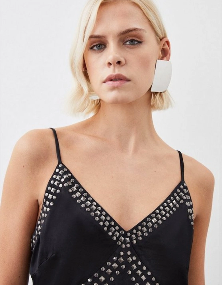 Embellished Stud Satin Woven Cami Top