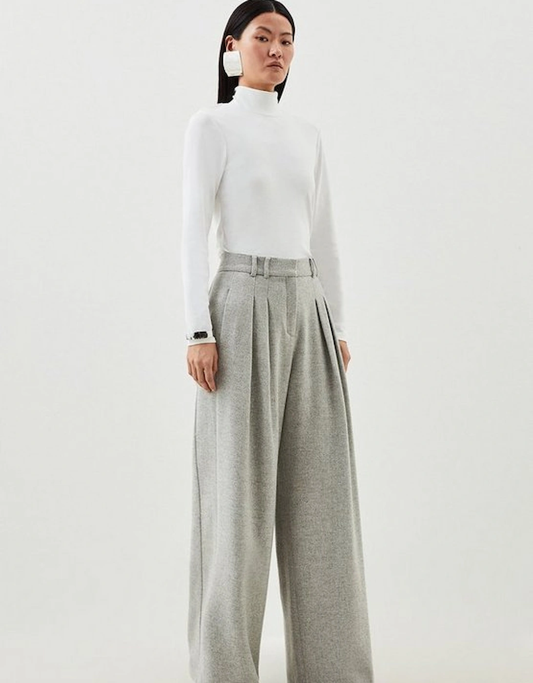 Petite Tailored Wool Blend Double Faced Wide Leg Trousers