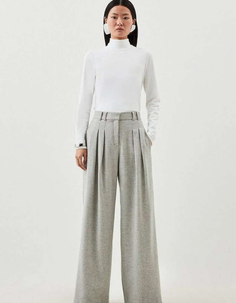Petite Tailored Wool Blend Double Faced Wide Leg Trousers