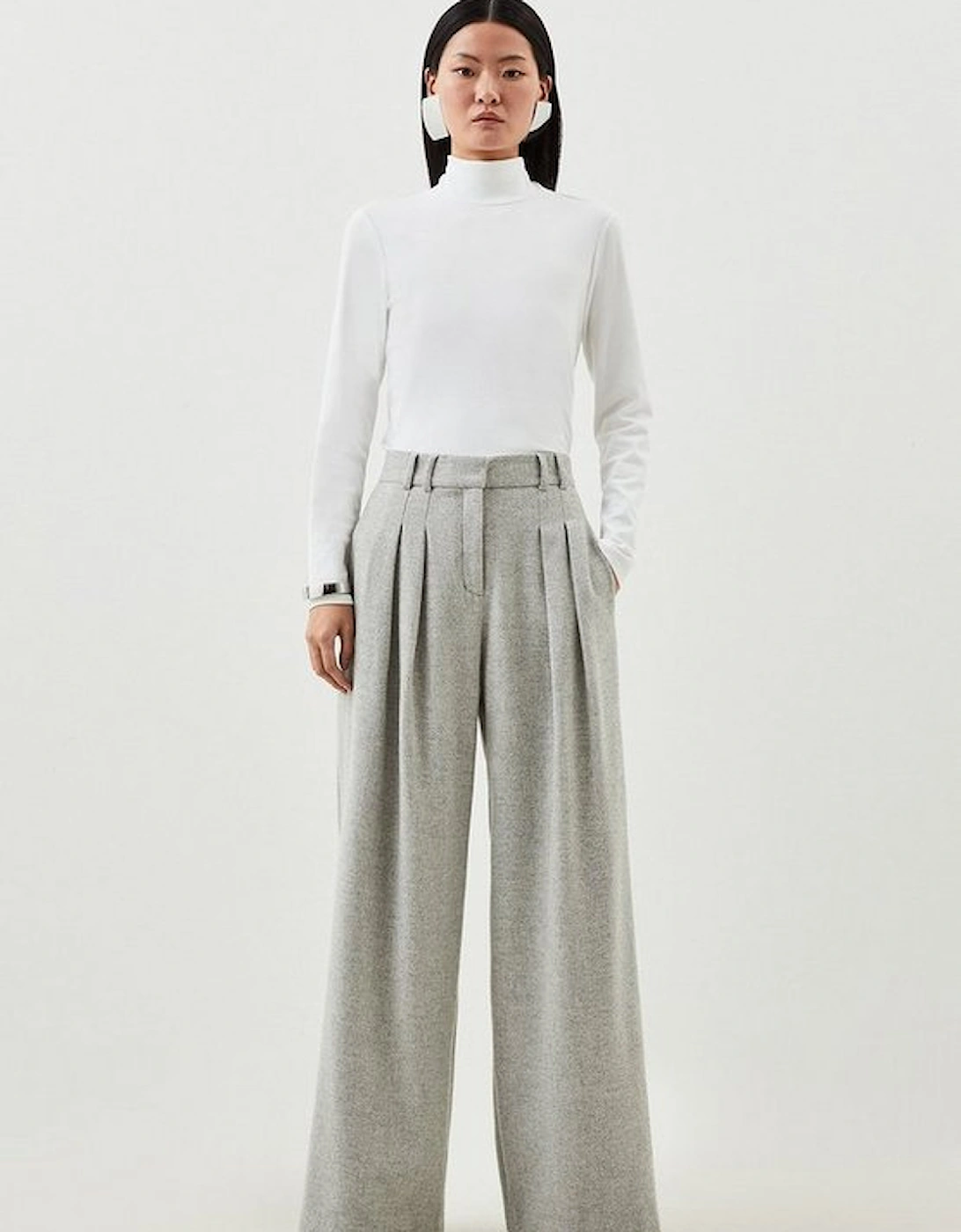 Petite Tailored Wool Blend Double Faced Wide Leg Trousers, 5 of 4