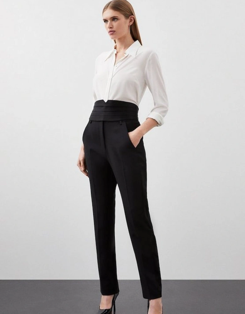 Compact Stretch Satin Side Slim Leg Tailored Trouser