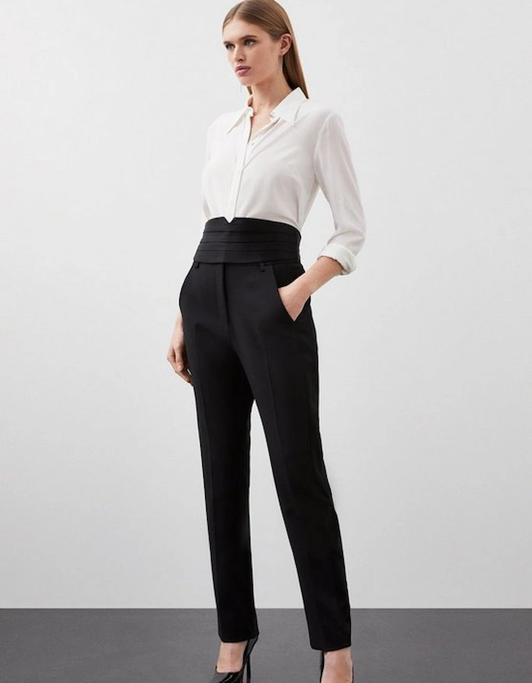 Compact Stretch Satin Side Slim Leg Tailored Trouser, 5 of 4