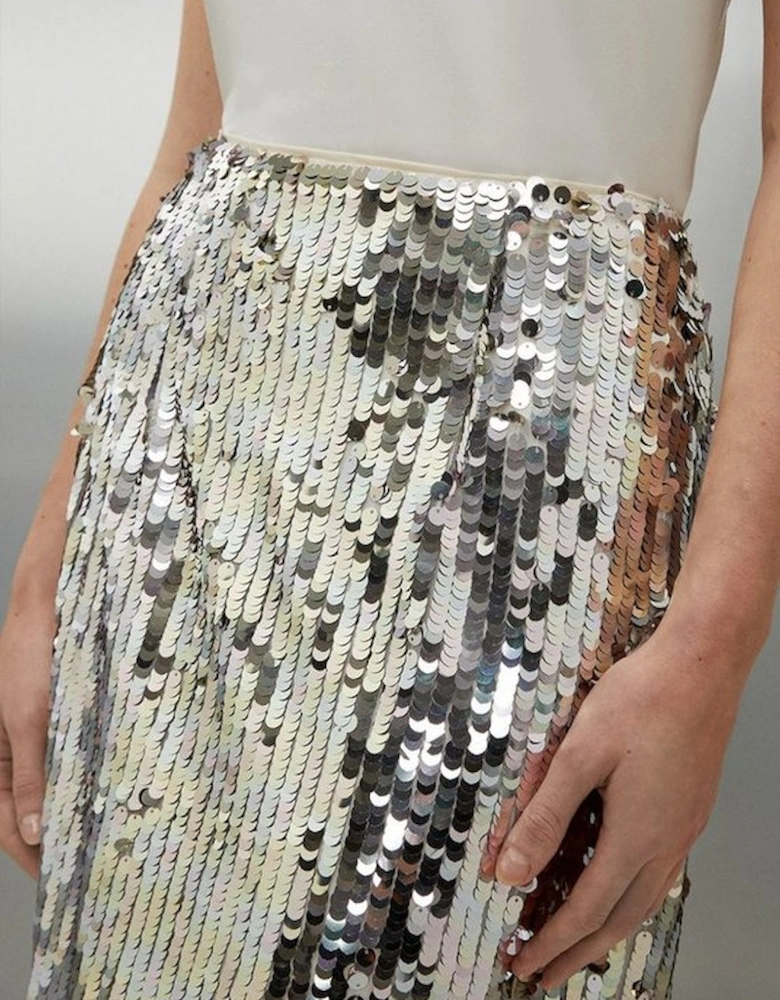 Petite Silver Sequin Woven Midaxi Skirt