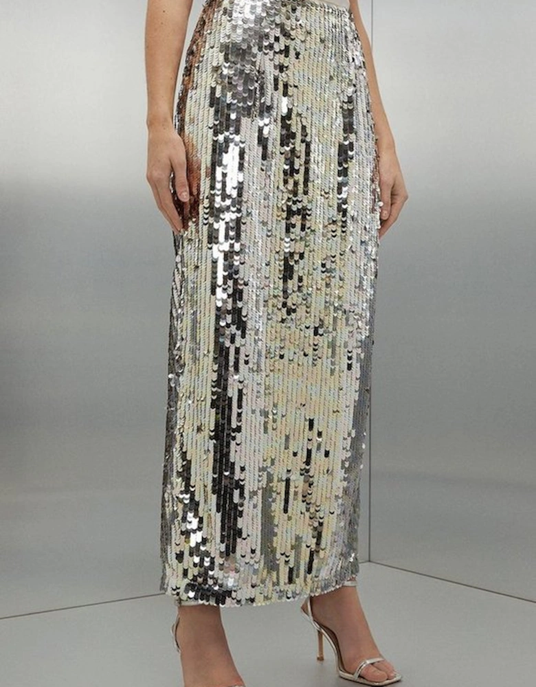 Petite Silver Sequin Woven Midaxi Skirt