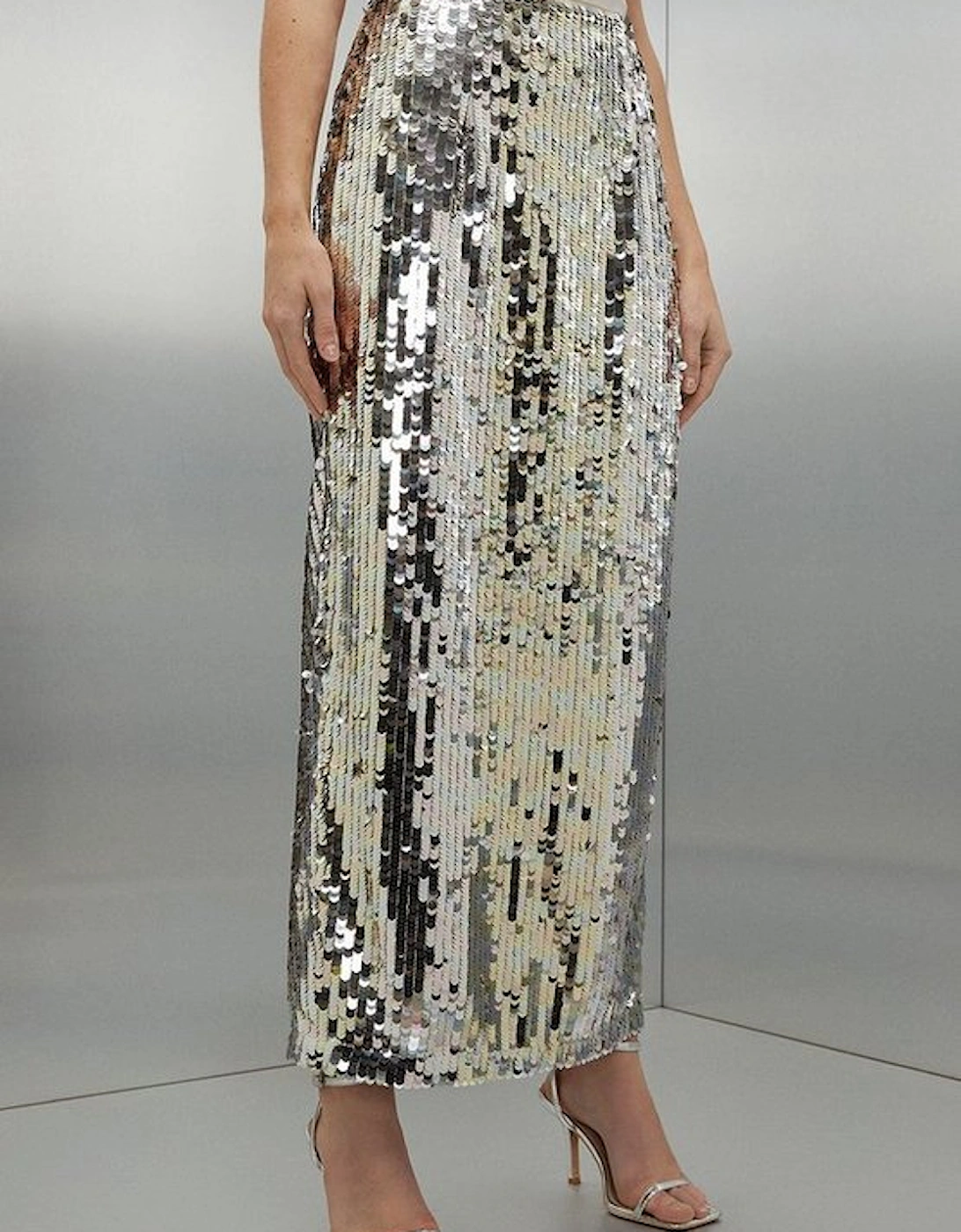 Petite Silver Sequin Woven Midaxi Skirt