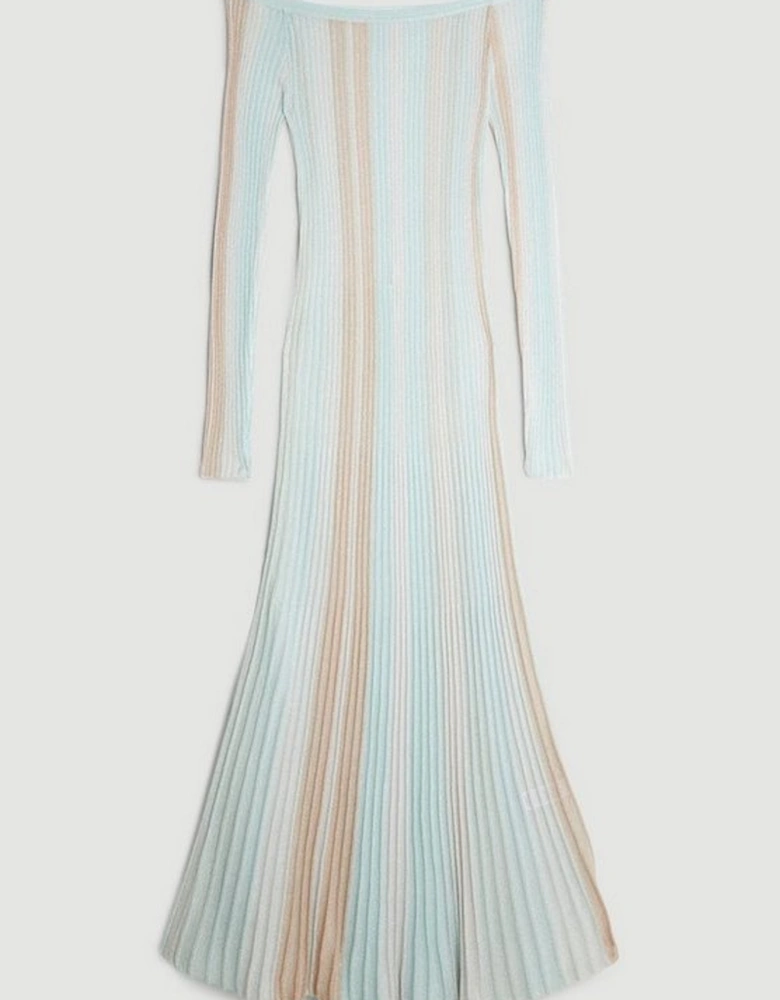 Petite Slinky Viscose Slash Neck Striped Knit Midaxi Dress