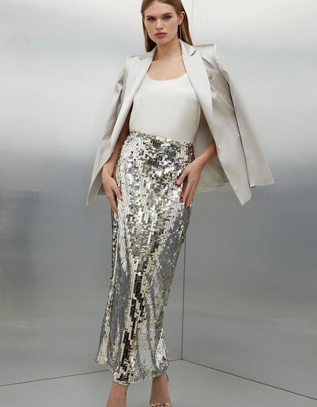 Silver Sequin Midaxi Woven Skirt, 5 of 4
