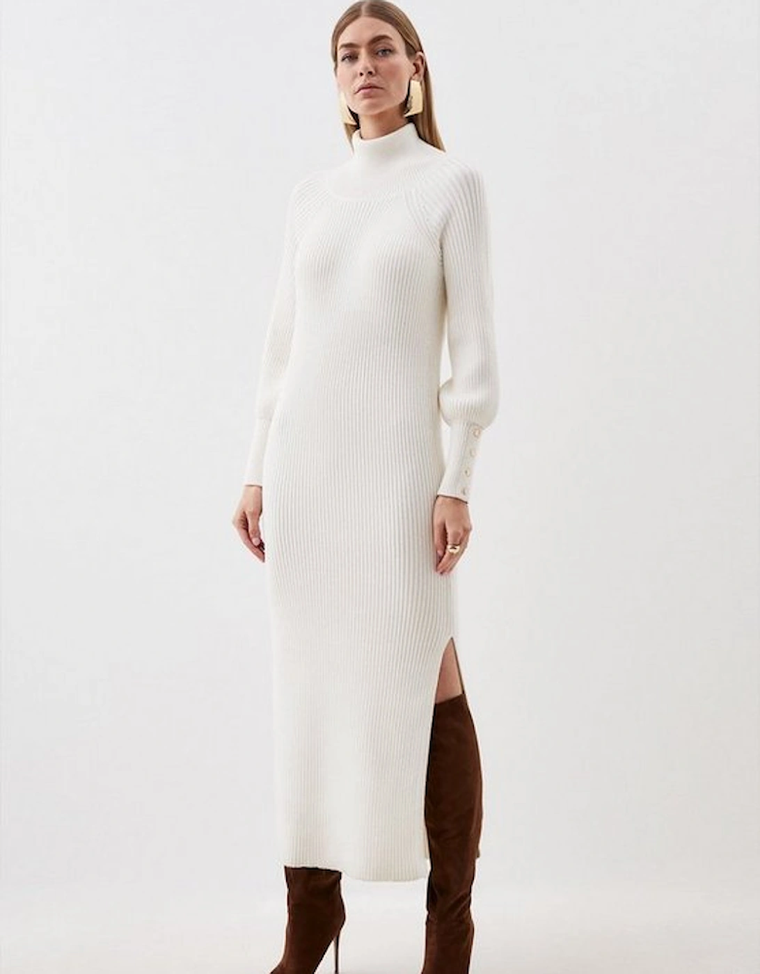 Viscose Blend Funnel Neck Cable Knit Maxi Dress