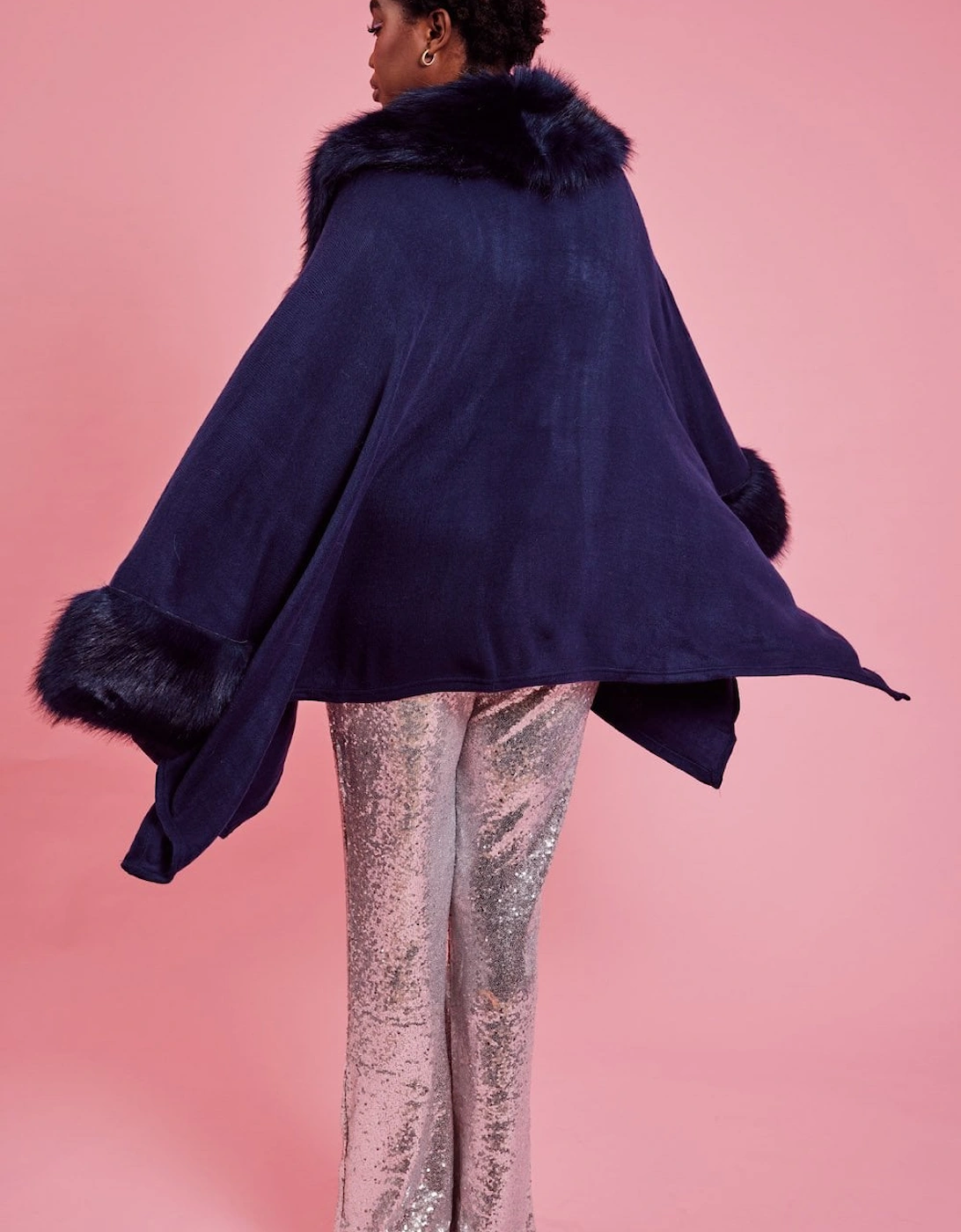 Blue Knitted Luxury Faux Fur Cape