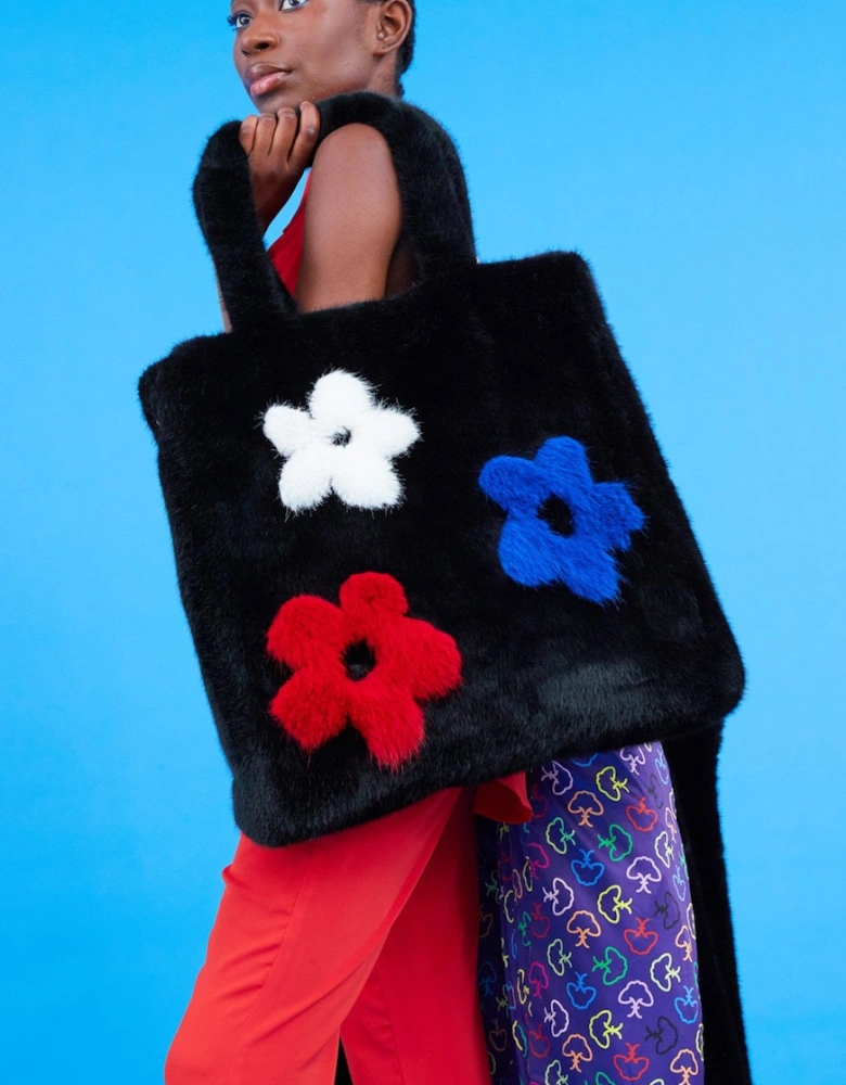 Hand Made Flower Bamboo Faux Fur Bag