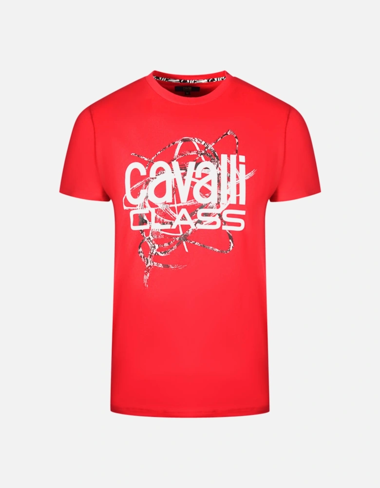 Cavalli Class Snake Skin Scribble Red T-Shirt