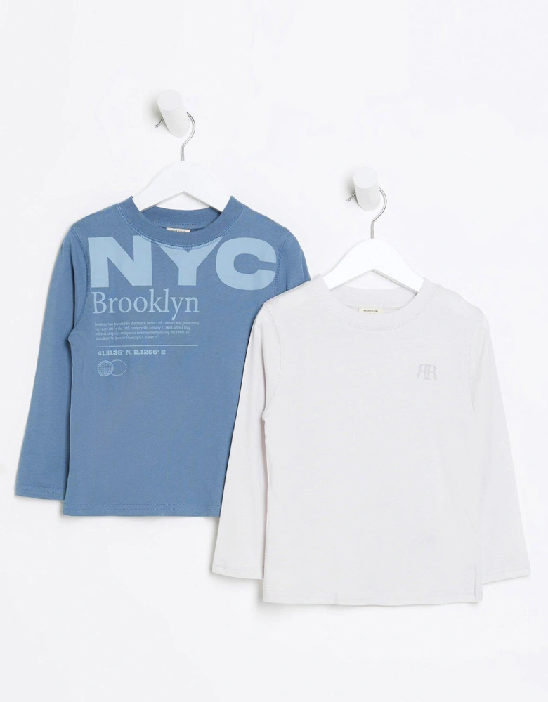 Mini Boys Long Sleeve T-Shirt 2 Pack - Blue