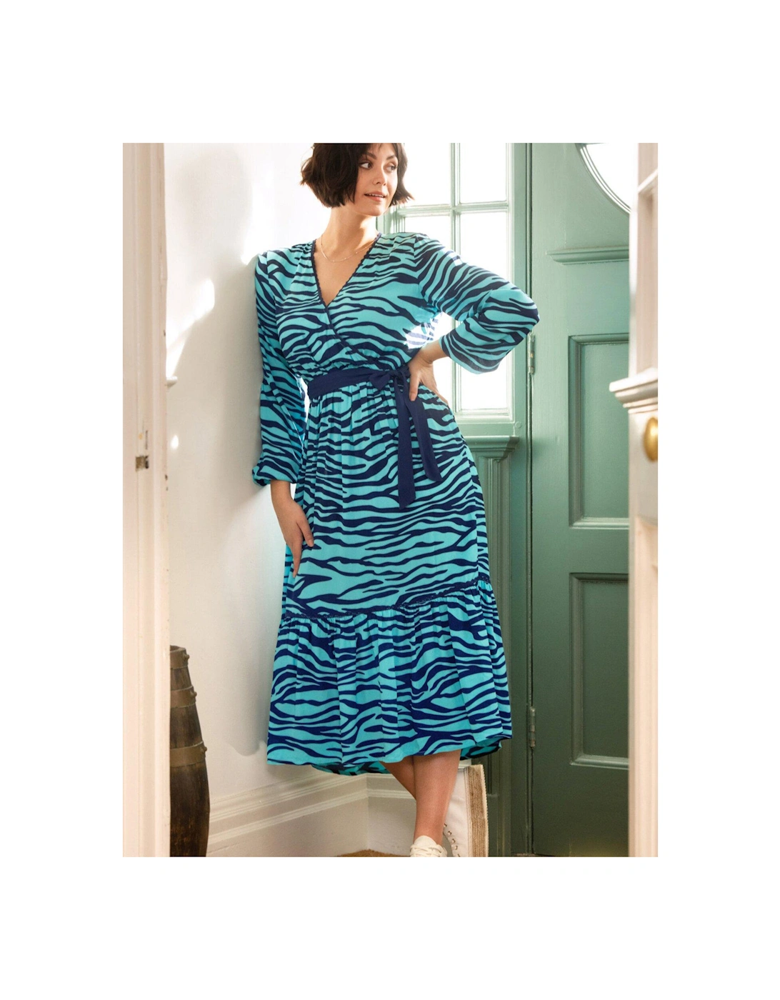 Pour Moi Amara Wrap Front Tiered Woven Midi Dress - Dark Blue, 2 of 1