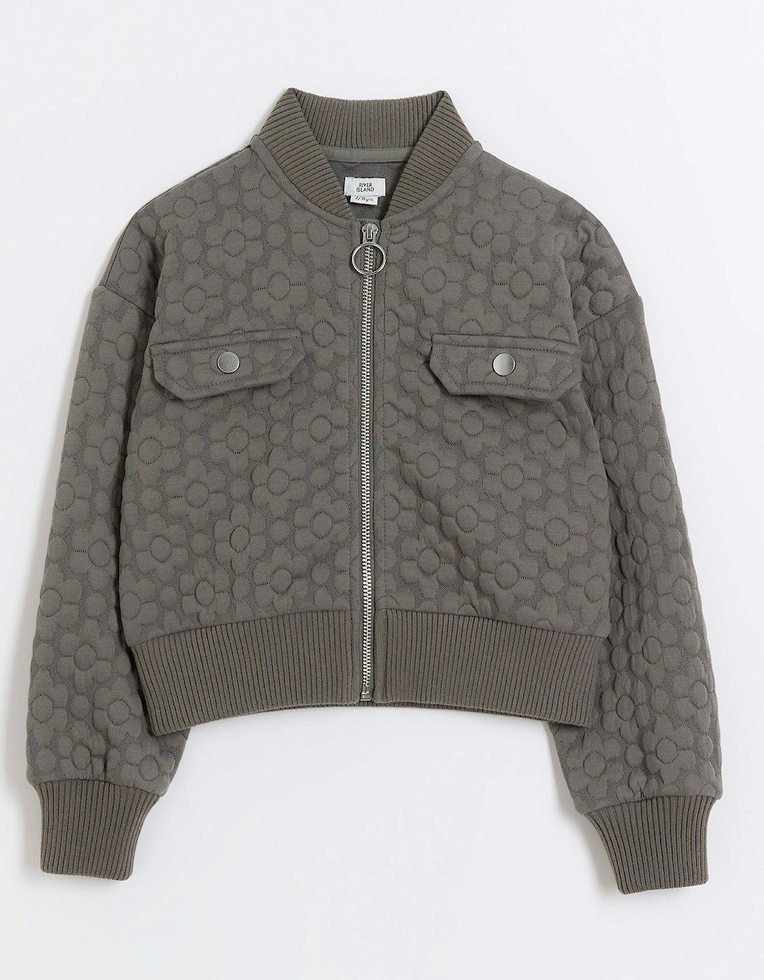 Girls Floral Quilted Bomber Jacket - Grey, 5 of 4