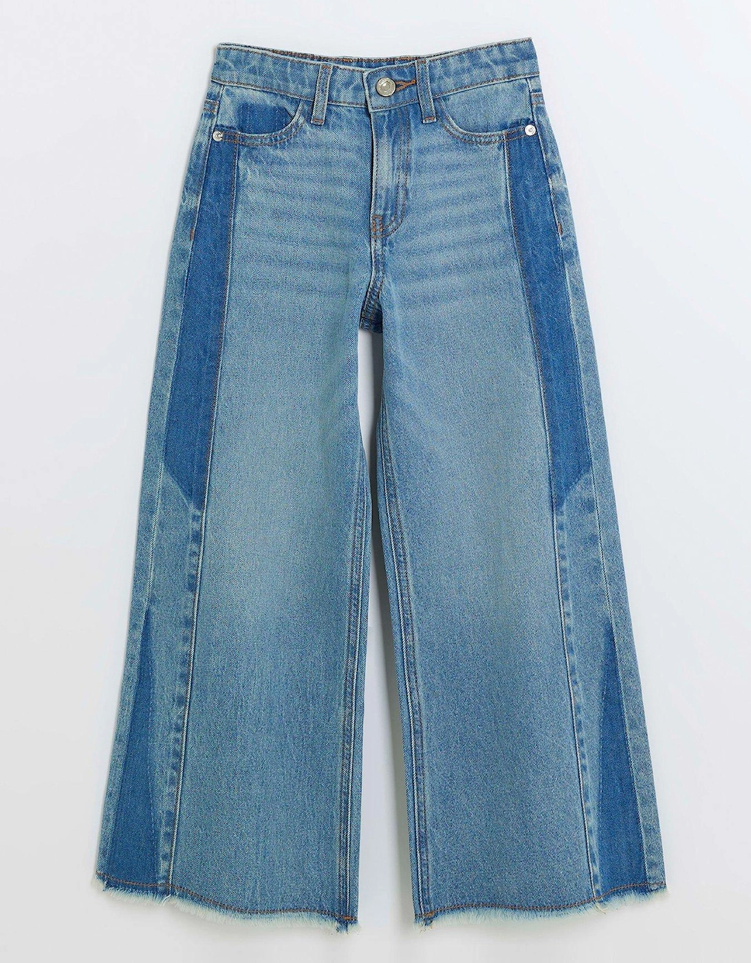 Girls Patchwork Wide Leg Jeans - Blue, 3 of 2