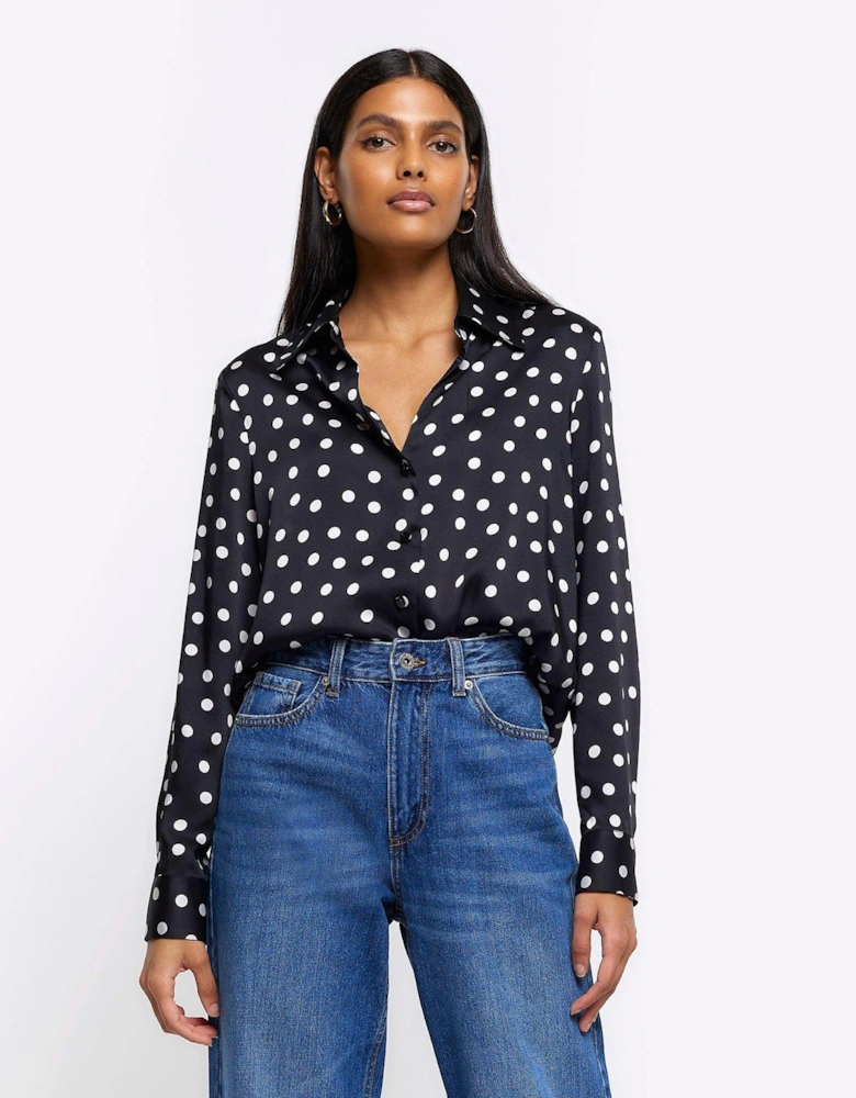 Polka Dot Satin Shirt - Black