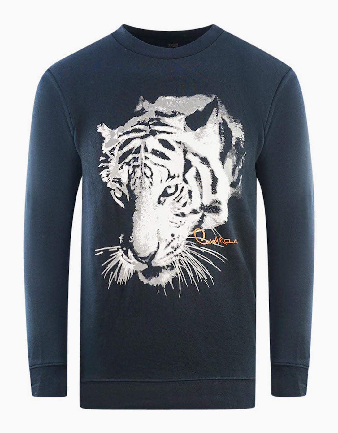 Men's Cavalli Class Tiger Silhouette Logo Navy Blue Sweatshirt - Size: 38