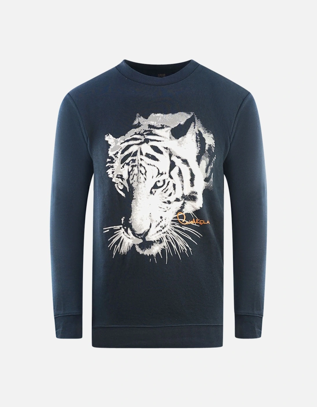 Cavalli Class Tiger Silhouette Logo Navy Blue Sweatshirt