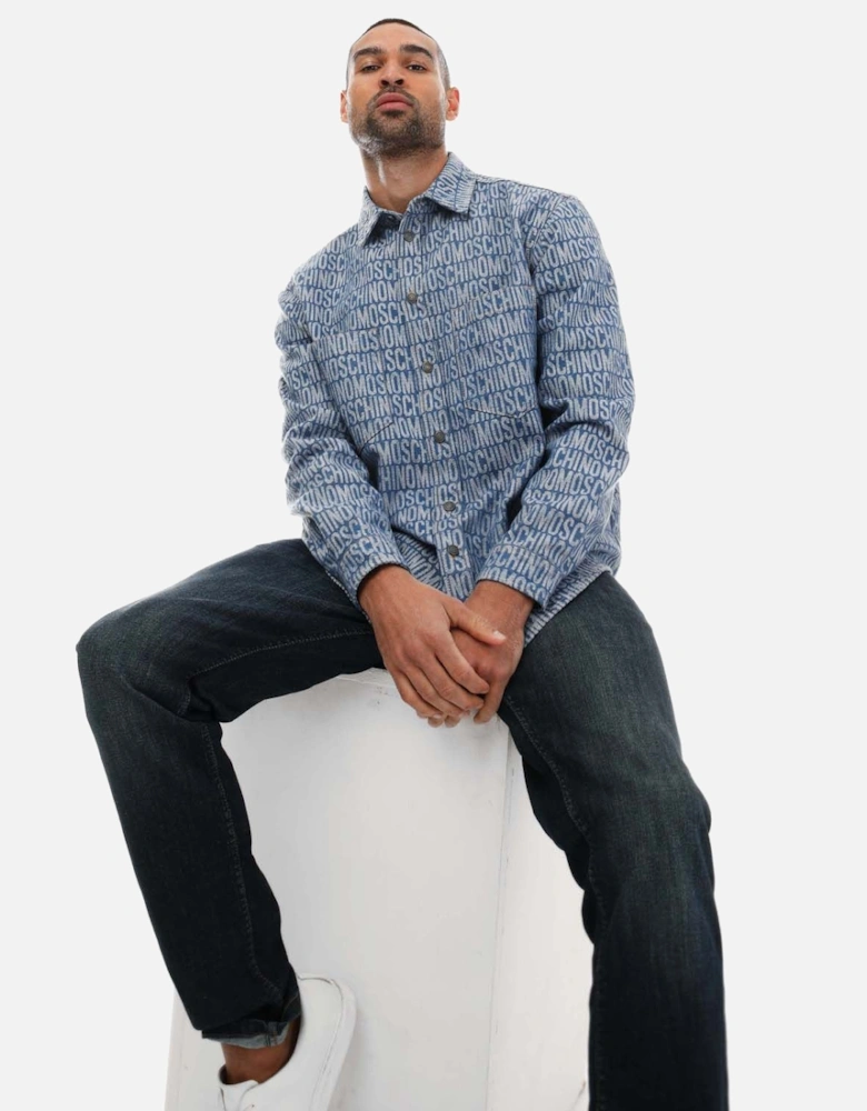 Mens All Over Logo Jacquard Denim Shirt