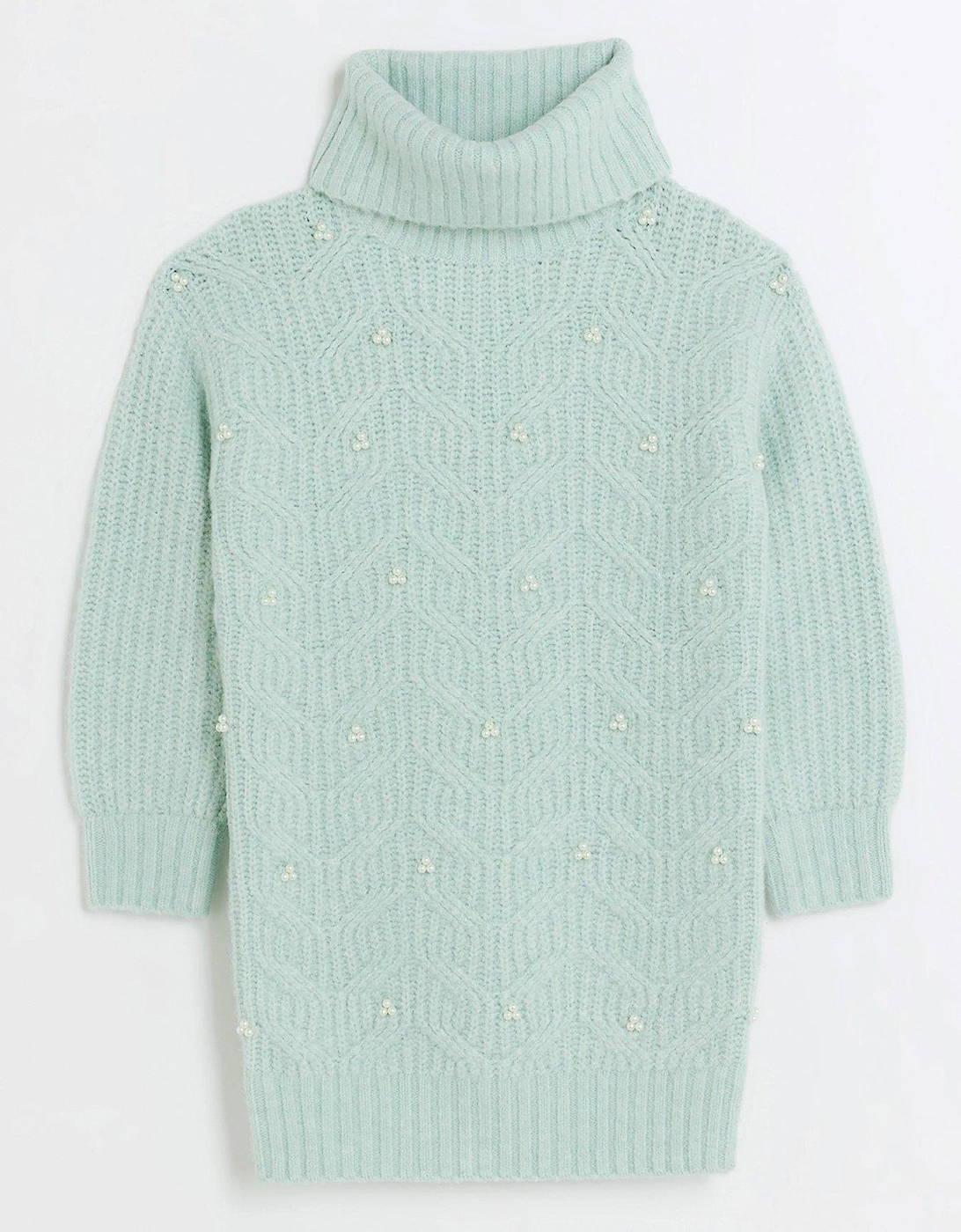 Girls Embellished Cable Knit Dress - Green, 3 of 2