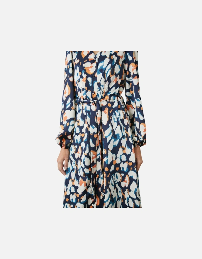 Womens/Ladies Abstract Satin Button Through Midi Dress