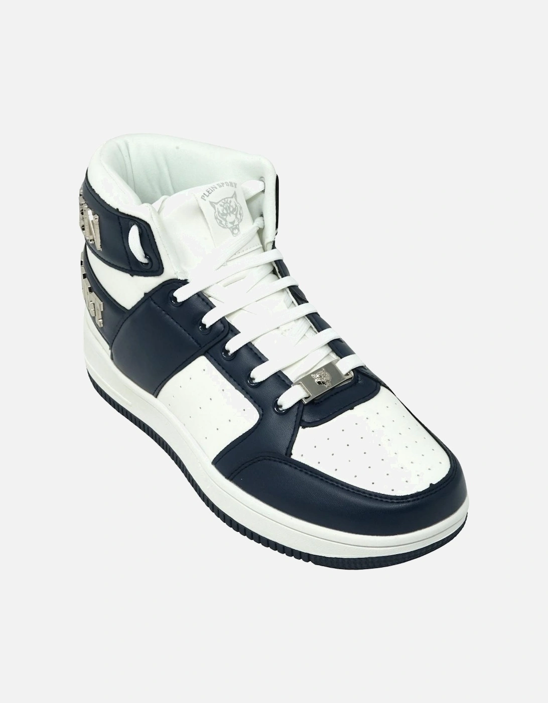 Plein Sport Hi-Top Bold Brand White and Navy Sneakers