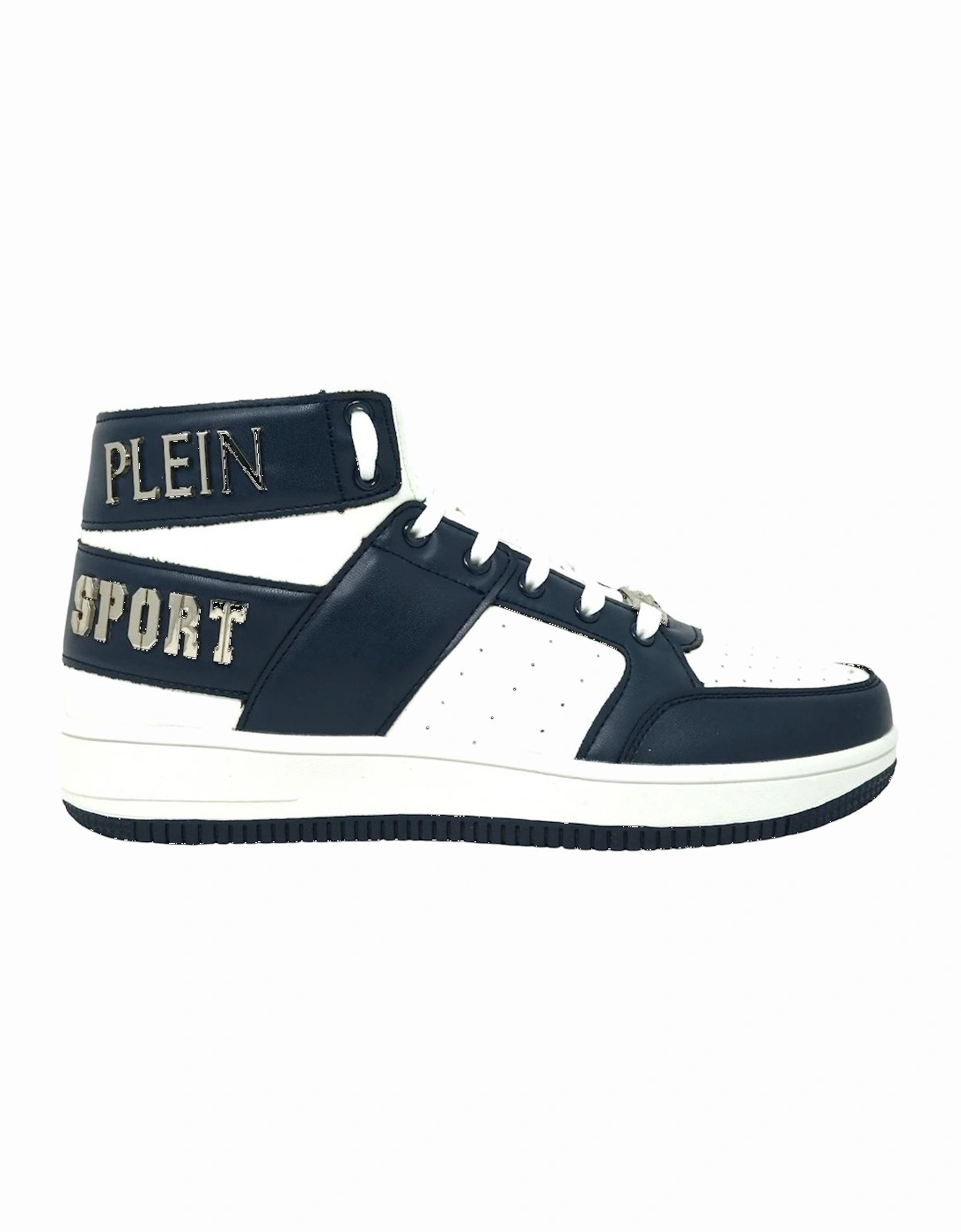 Plein Sport Hi-Top Bold Brand White and Navy Sneakers, 6 of 5