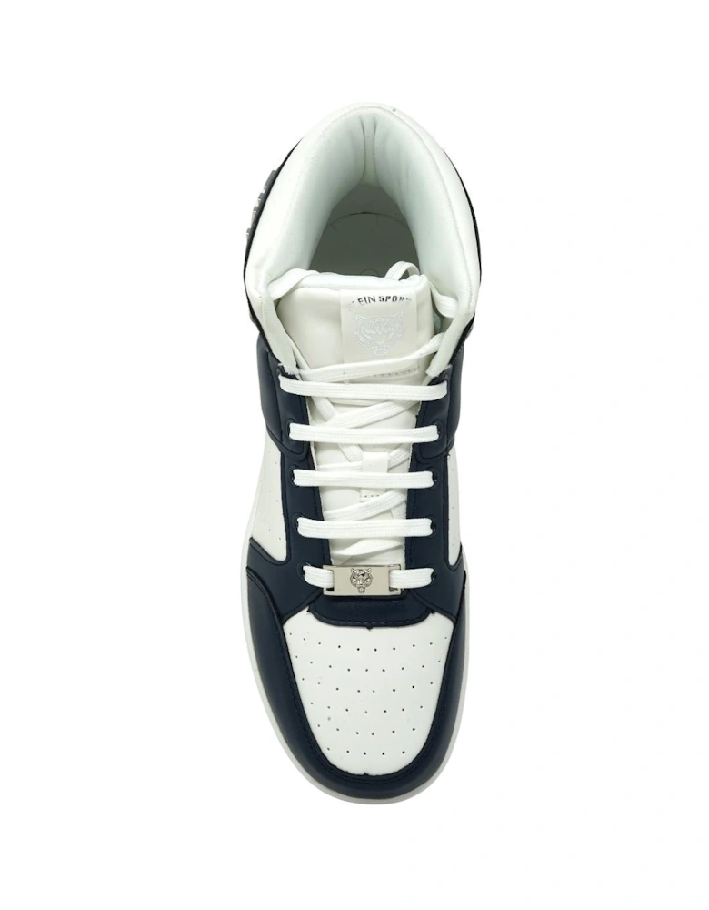 Plein Sport Hi-Top Bold Brand White and Navy Sneakers