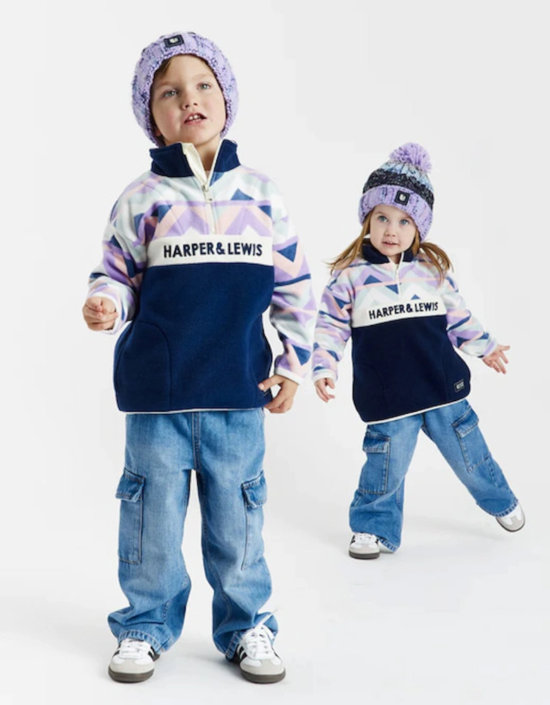 Children's Polar Retro Pattern 1/4 Zip Fleece Polar Colour Block