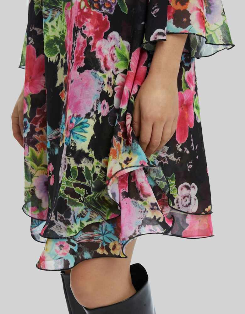 Flower Print Wave Hem Dress