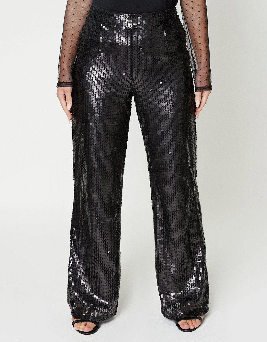 Sequin Wide Leg Trousers - Black, 5 of 4