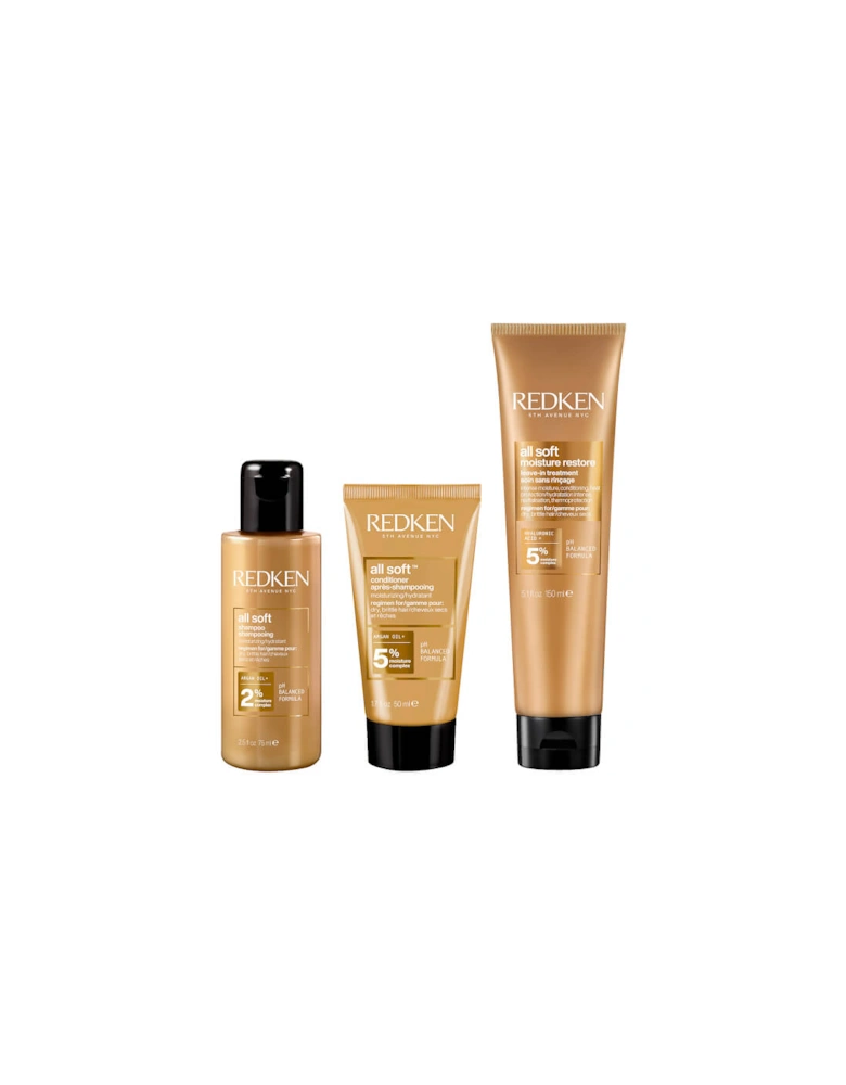 All Soft Shampoo 75ml, Conditioner 30ml and Leave-in Treatment 150ml Bundle for Dry and Brittle Hair (Worth £33.82)