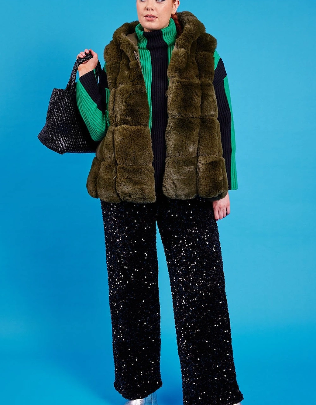 Green Faux Fur Long Hooded Gilet