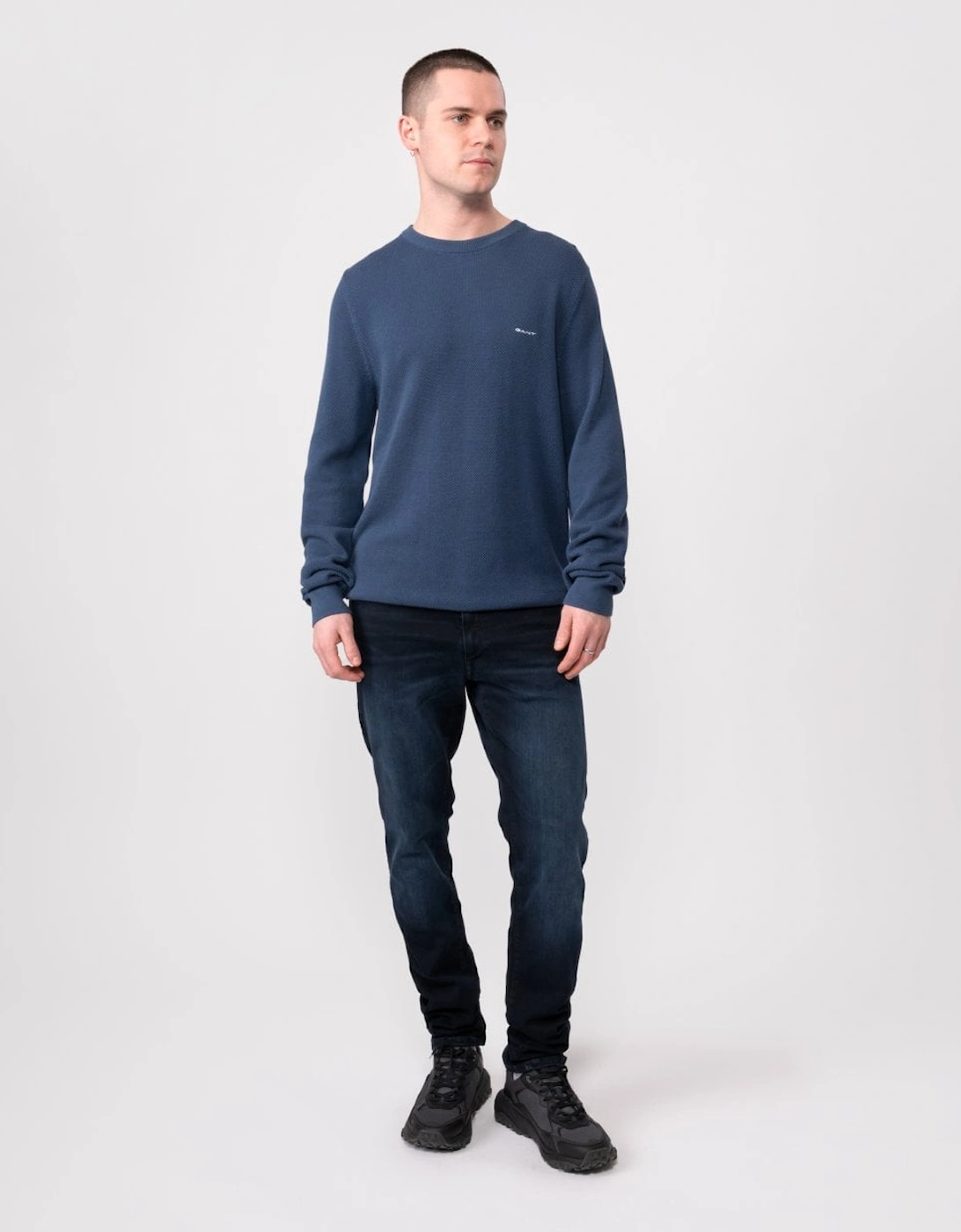 Mens Cotton Pique Crew Neck Jumper