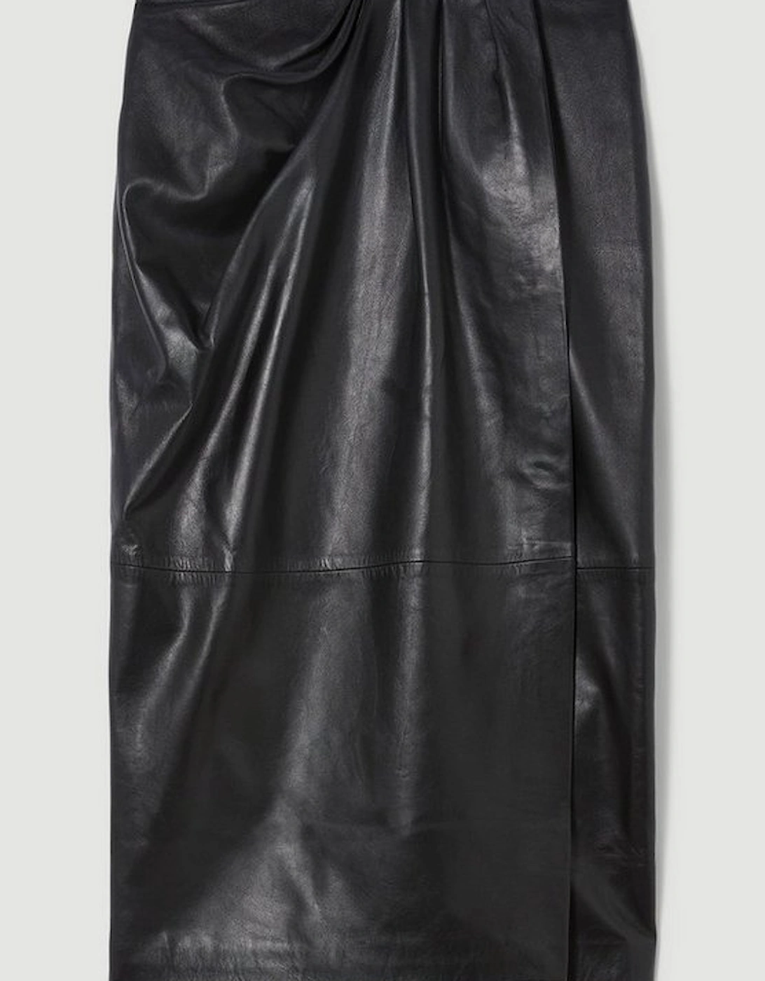 Leather Drape Detail Pencil Midi Skirt