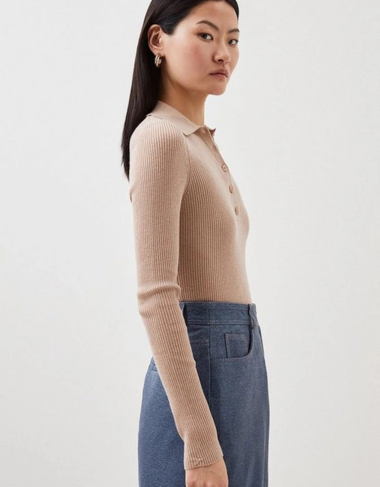 Wool Blend Knit Polo Top