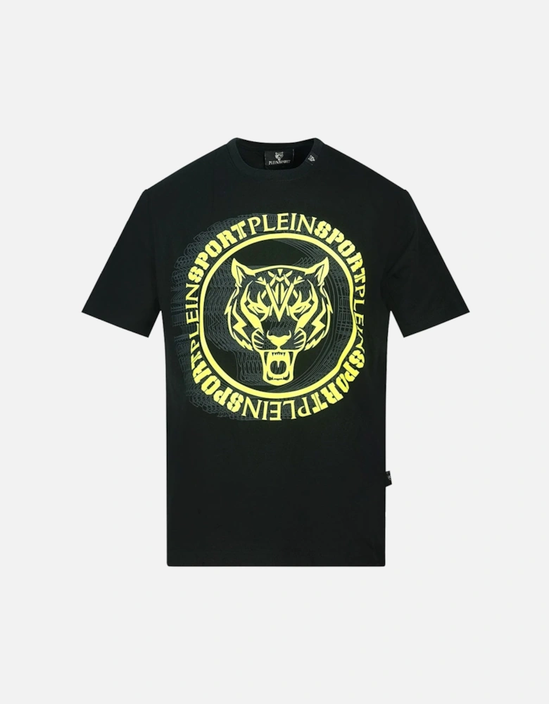 Plein Sport Yellow Scribble Layer Logo Black T-Shirt
