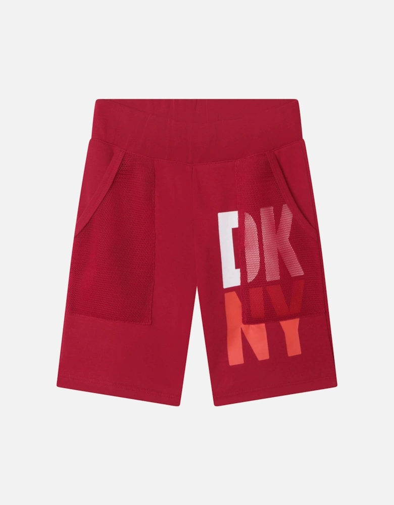 Boys Red Logo Print Shorts