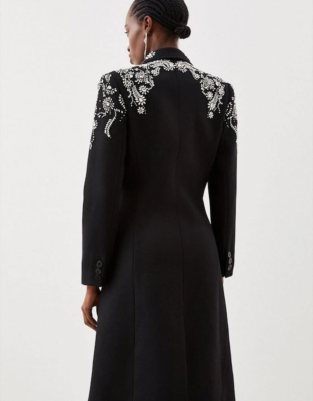 Petite Wool Blend Embellished Double Breasted Midi Coat